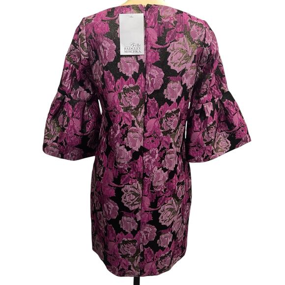 Belle Badgley Mischka New Floral PInk Black "Sharon Dress" Bell Sleeves Size 2 - Picture 4 of 9